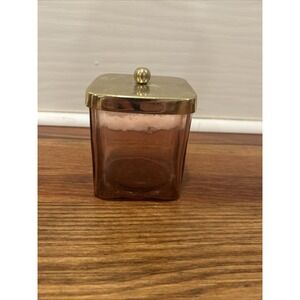 Gold Lidded Square Apothecary Jar Amber Glass